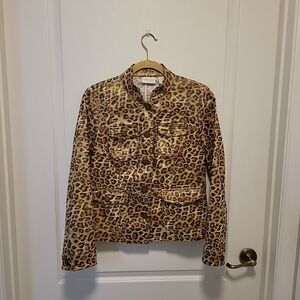 Brown and Tan Jean Jacket with Leopard Print